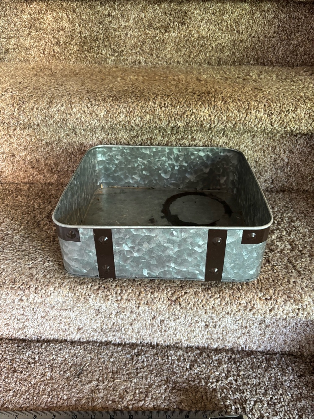Galvanized Metal Storage Tray with Rivet Accents - Silver